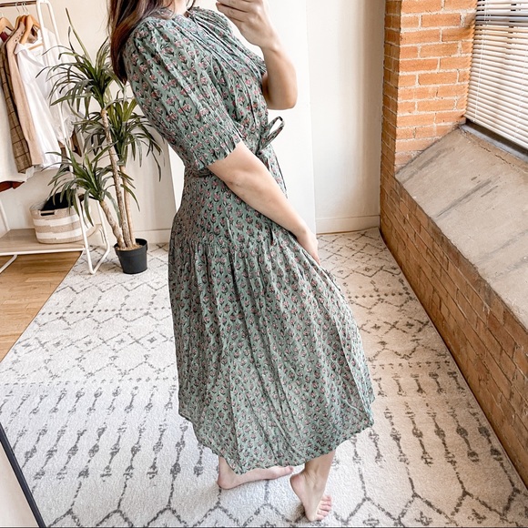 Daughters of India Prairie Floral Midi Dress Sage Green - Picture 4 of 12